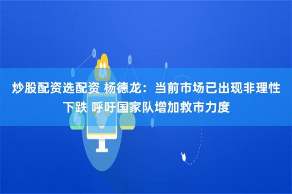 炒股配资选配资 杨德龙：当前市场已出现非理性下跌 呼吁国家队增加救市力度